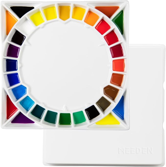 MEEDEN Large 32-Well Ceramic Watercolor Palette with Lid, Porcelain Paint Palette for Watercolor ... | Amazon (US)