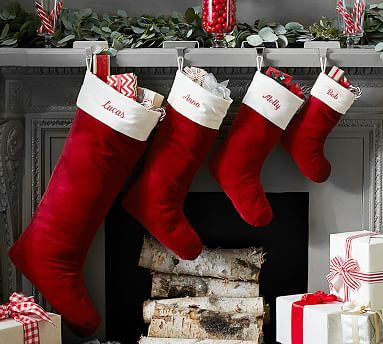 Personalized Classic Velvet Stockings - Red with Ivory Cuff | Pottery Barn (US)