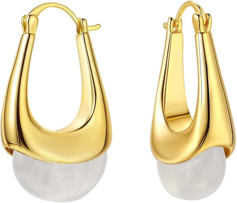 Vintage Chunky Gold Hoops Earrings for Women, Gold Dangle Drop Earrings with Brown/Pink/White/Gre... | Amazon (US)