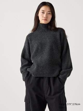 Women's Souffle Yarn Sweater High Neck Dark Gray 2XL UNIQLO US | UNIQLO (US)