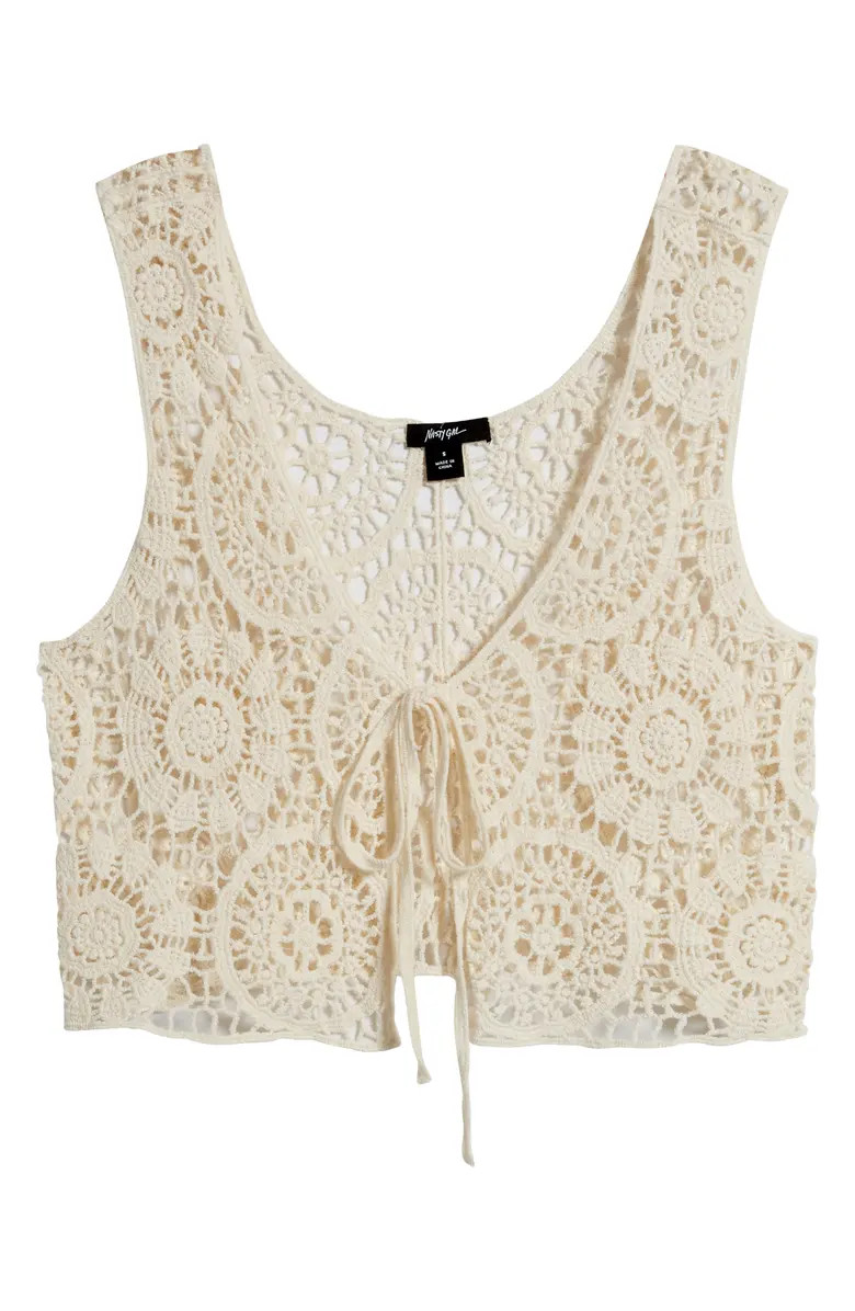Premium Hand Crochet Tie Front Crop Cover-Up Tank Top | Nordstrom