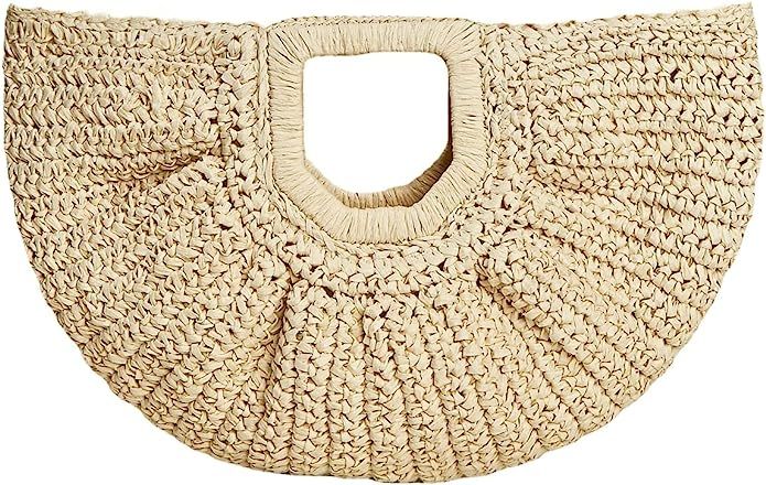 Straw Beach Bag for Womens Summer Handwoven Straw Travel Beach Tote Bags Stylish Straw Totes Hand... | Amazon (US)