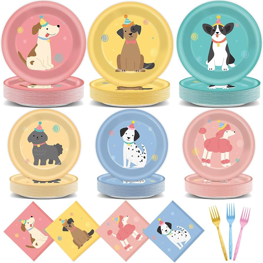 200Pcs Pet Dog Birthday Party Supplies Vintage Puppy Themed Paper Plates Napkins Disposable Retro... | Amazon (US)