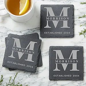 Lavish Last Name Engraved Slate Coaster Set | Personalization Mall