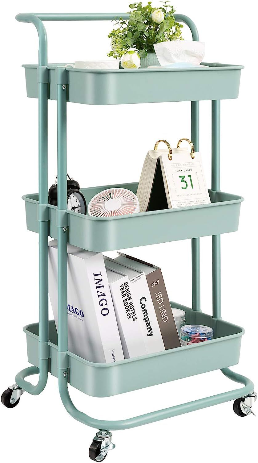 danpinera 3 Tier Rolling Utility Cart with Wheels and Handle Storage Organization Shelves for Kit... | Amazon (US)