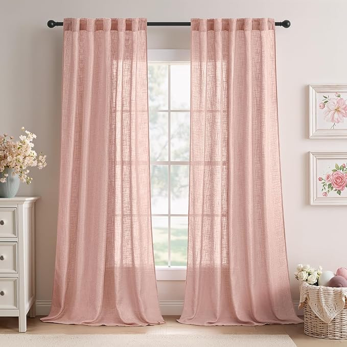 MIULEE Blush Pink Linen Curtains 72 Inch Length 2 Panels for Girls Bedroom Nursery, Soft Thick Li... | Amazon (US)