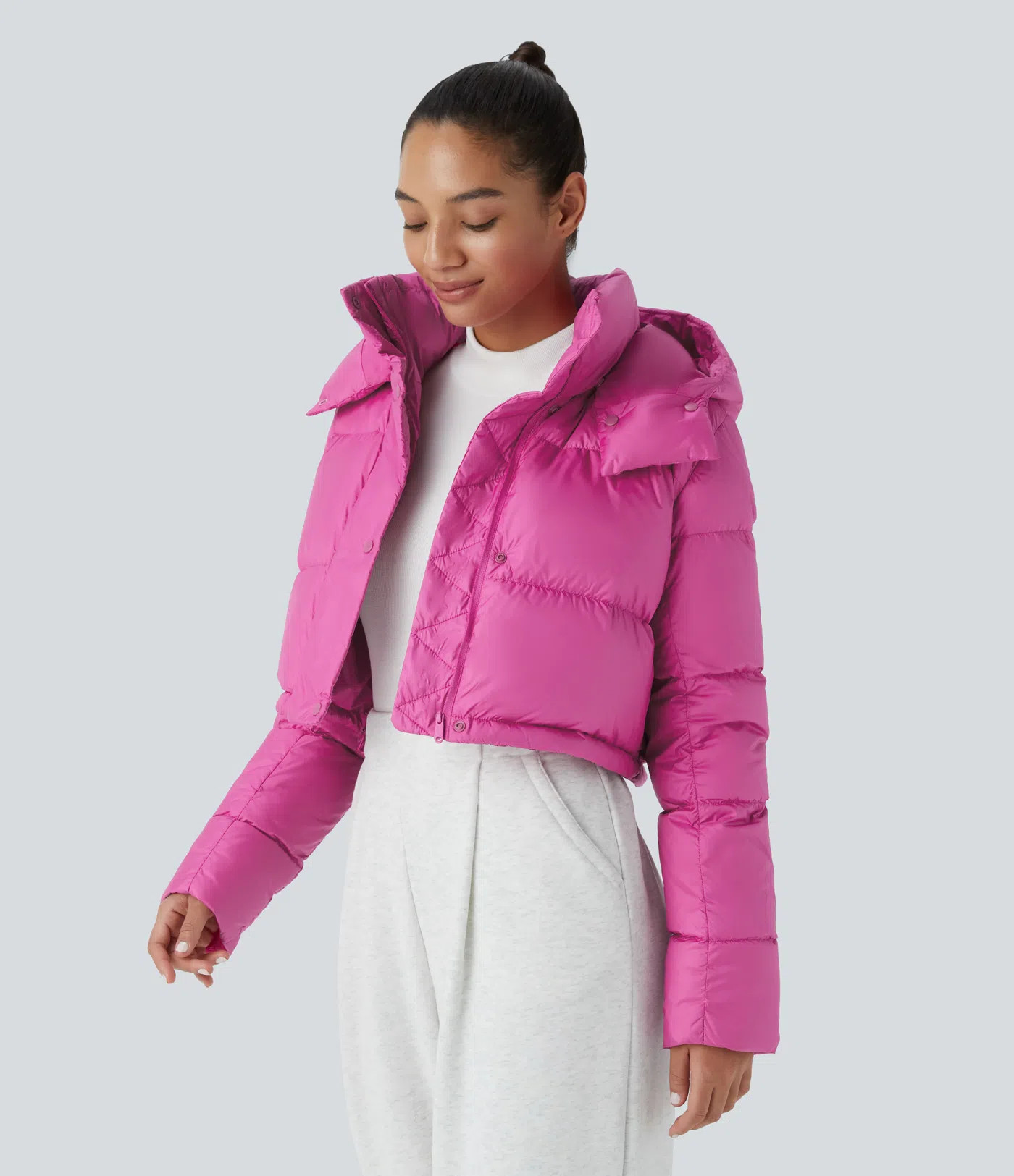 Women’s Water Repellent Removable Hood Button Long Sleeve Invisible Pocket Adjustable Drawcord ... | HALARA