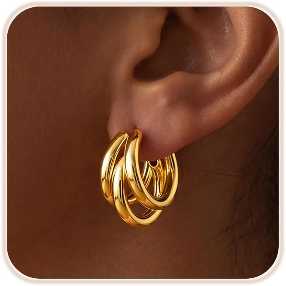 Chunky Hoop Earrings for Women Trendy, 14K Gold/Silver Plated Thick Huggie Hoop Earring Prom Hypo... | Amazon (US)