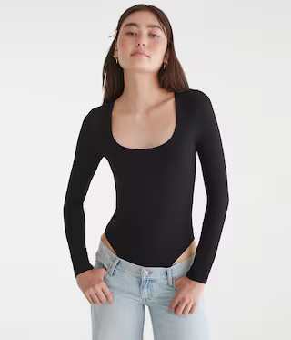 Long Sleeve Buttery Soft Square-Neck Bodysuit | Aeropostale