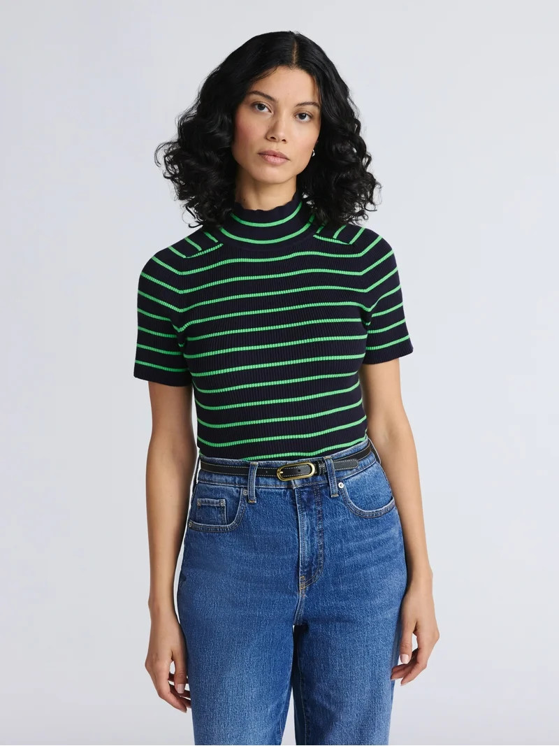 Free Assembly Women's Cozy Yarn Mock Neck Sweater with Short Sleeves, Lightweight, Sizes XS-XXL | Walmart (US)