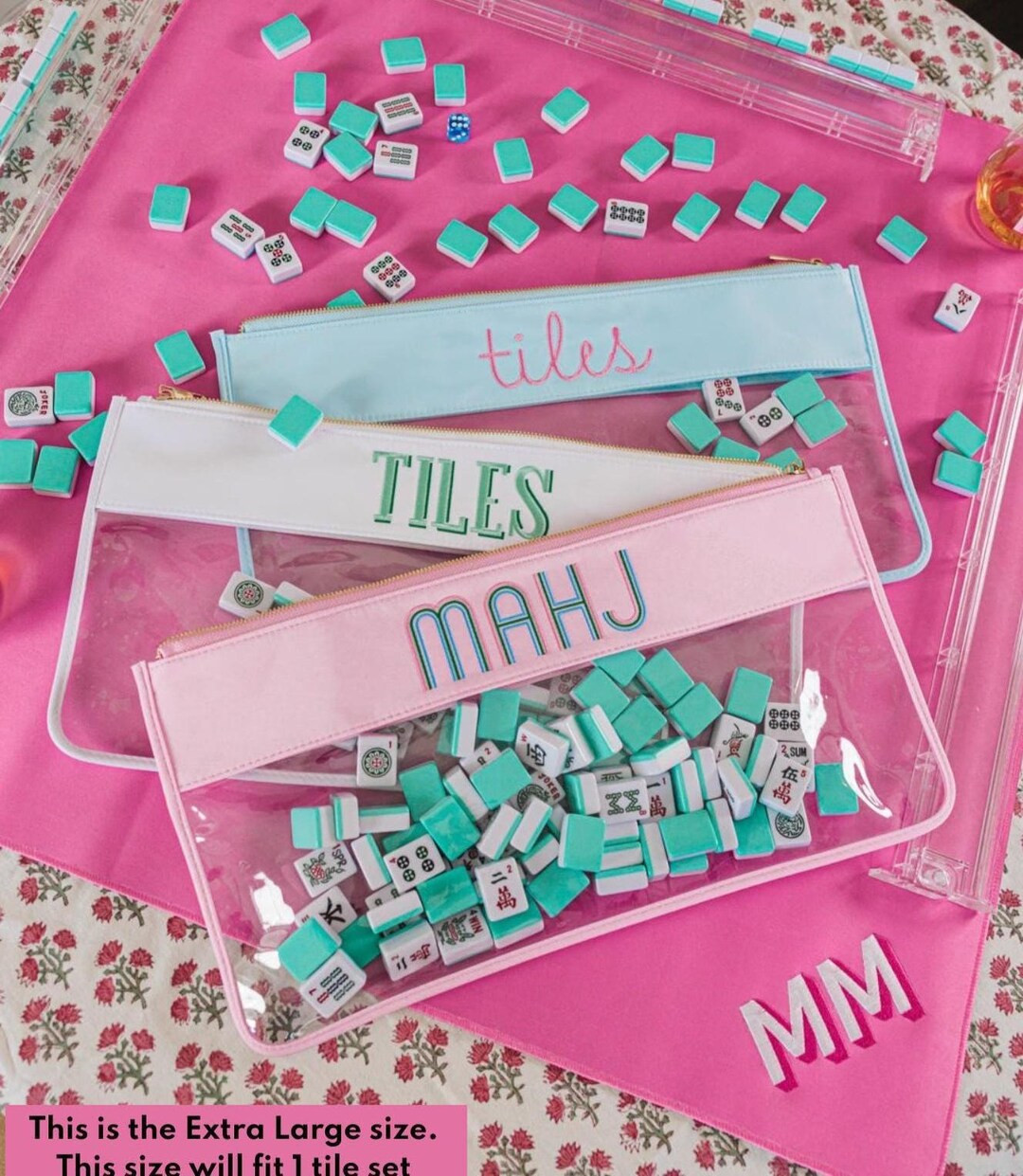 Embroidered Mahjong Nylon Clear Pouch // Mahjong Tile Bag, Mahjong Accessories, Storage Bag, Card... | Etsy (US)