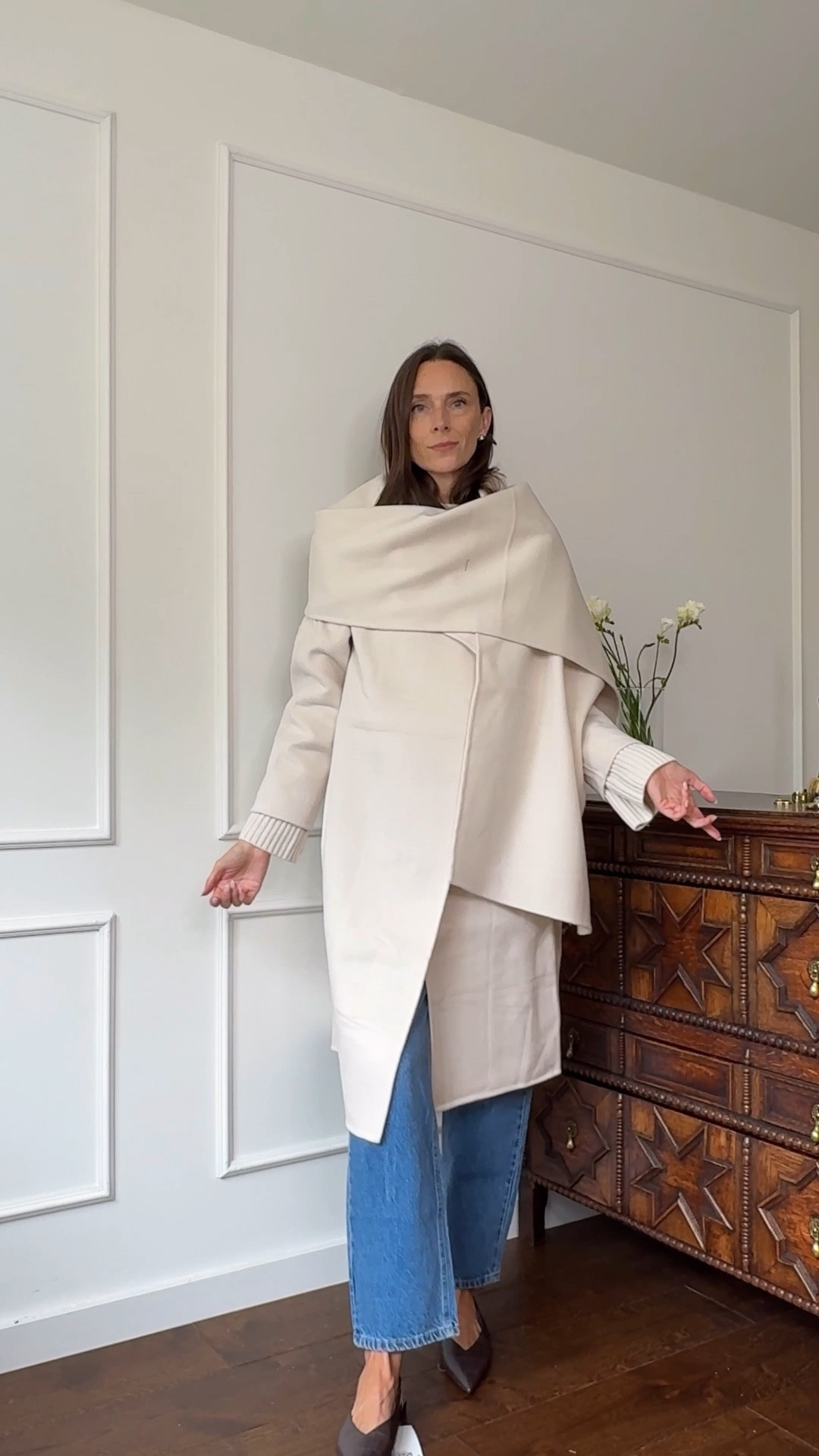 New in for autumn AND 15% OFF! An easy to wear brown knitted t-shirt, the perfect blue jeans, a swoon-worthy white coat, a cosy wool and cashmere jumper and some brown sling backs. 

#ltkautumn

#LTKSeasonal #LTKStyleTip #LTKSaleAlert