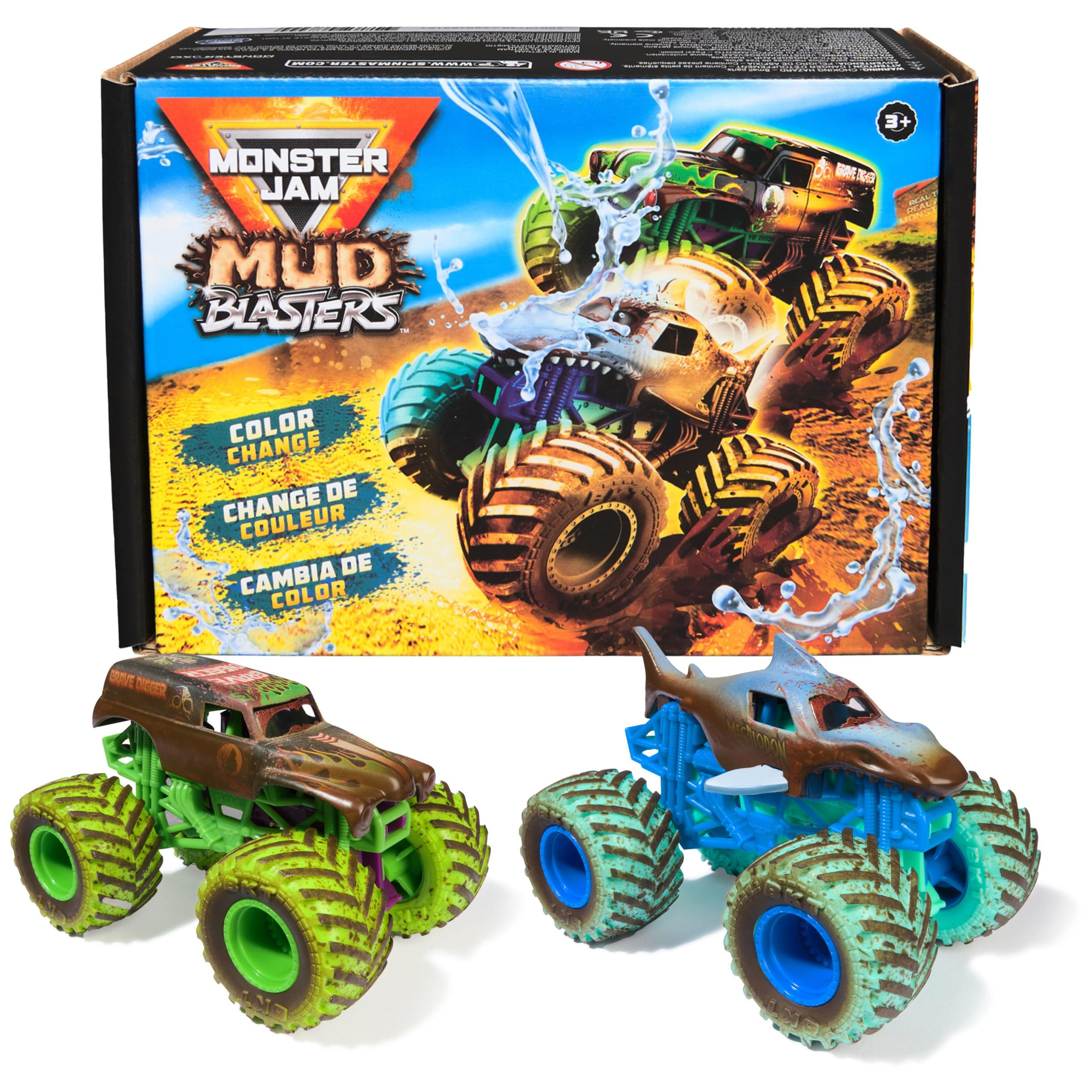 Monster Jam Mud Blasters, Grave Digger and Megalodon Color Changing Trucks 2-Pack, 1:64 Die Cast ... | Amazon (US)