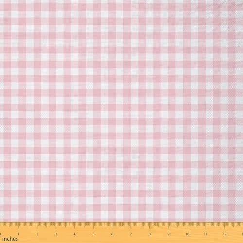 Grid Fabric by The Yard Modern Checkered Indoor Outdoor Fabric Boho Gingham Lines Upholstery Soft Fabrics Kids Girls Sewing Lovers Light Pink Craft & Hobby Fabrics 2 Yards 72"x59" | Amazon (US)