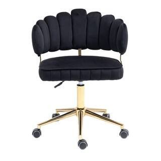 Velvet Home Office Desk Chair with Wheels Cute Computer Chair Height Adjustable Swivel Task Chair Vanity Chair in Black | The Home Depot