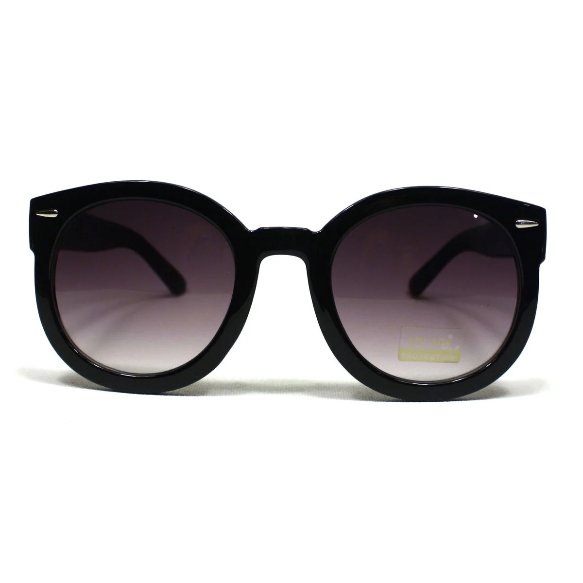 Thick Plastic Frame Round Horned Sunglasses for Women - Black - Walmart.com | Walmart (US)