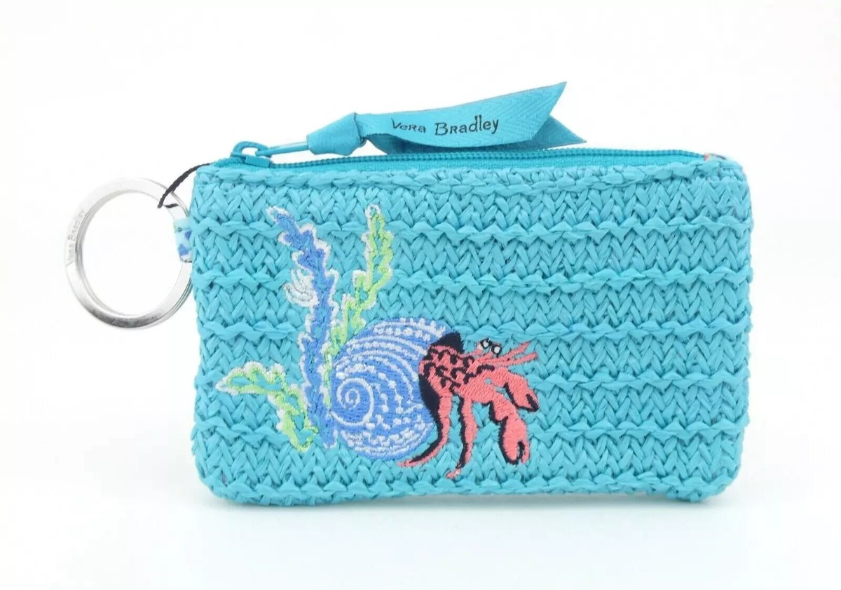 Vera Bradley Straw Zip Travel ID Case Antilles Treasure NWT 5 x 3 Crab Aqua Blue | eBay US