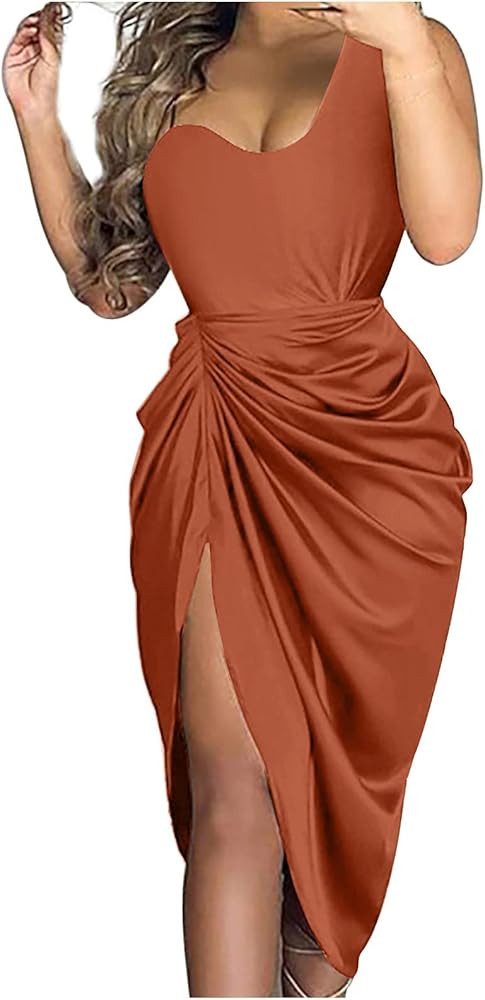 Cocktail Dresses,Sequin Bodycon One Shoulder Sexy Slit Midi Dress Formal Elegant Plus Size for Ev... | Amazon (US)