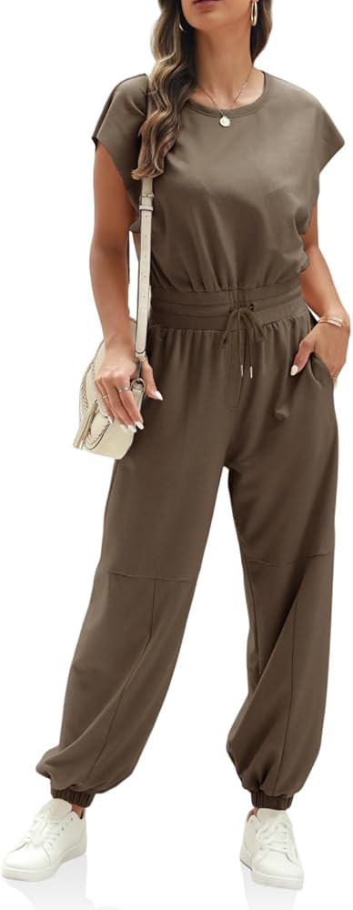 Fisoew Womens Oversized Sleeveless Loose Casual Crew Neck Jumpsuits Open Back Summer Long Pants B... | Amazon (US)