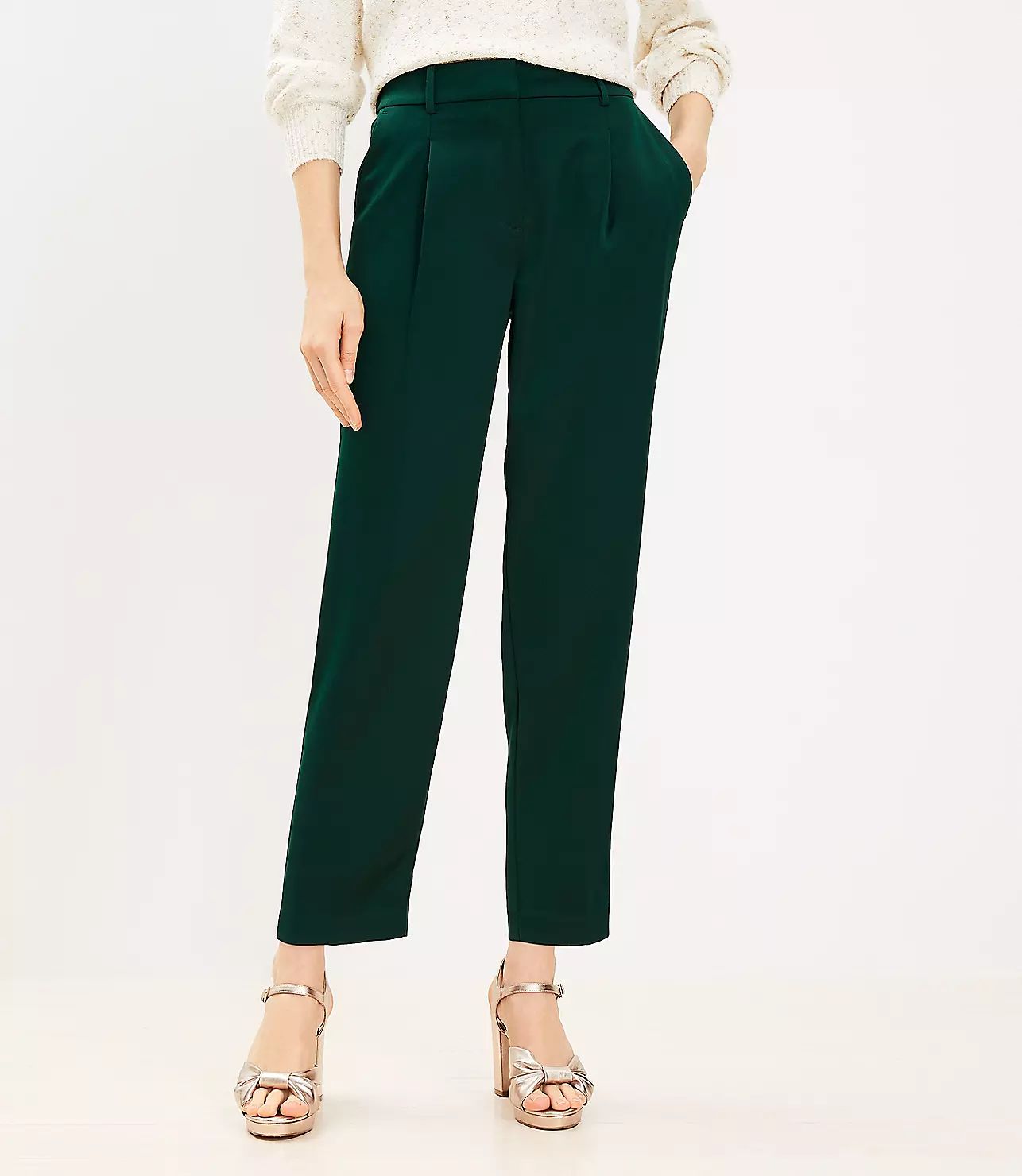 Pleated Tapered Pants in Satin | LOFT
