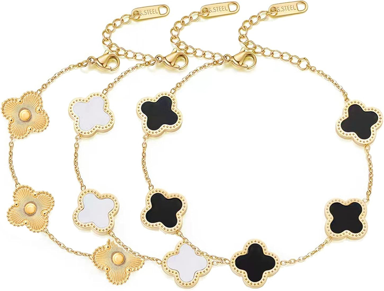 3Pcs Lucky Clover Bracelet Jewelry Set for Women Girls 18K Gold Plated Titanium Steel Simple Cute... | Amazon (US)