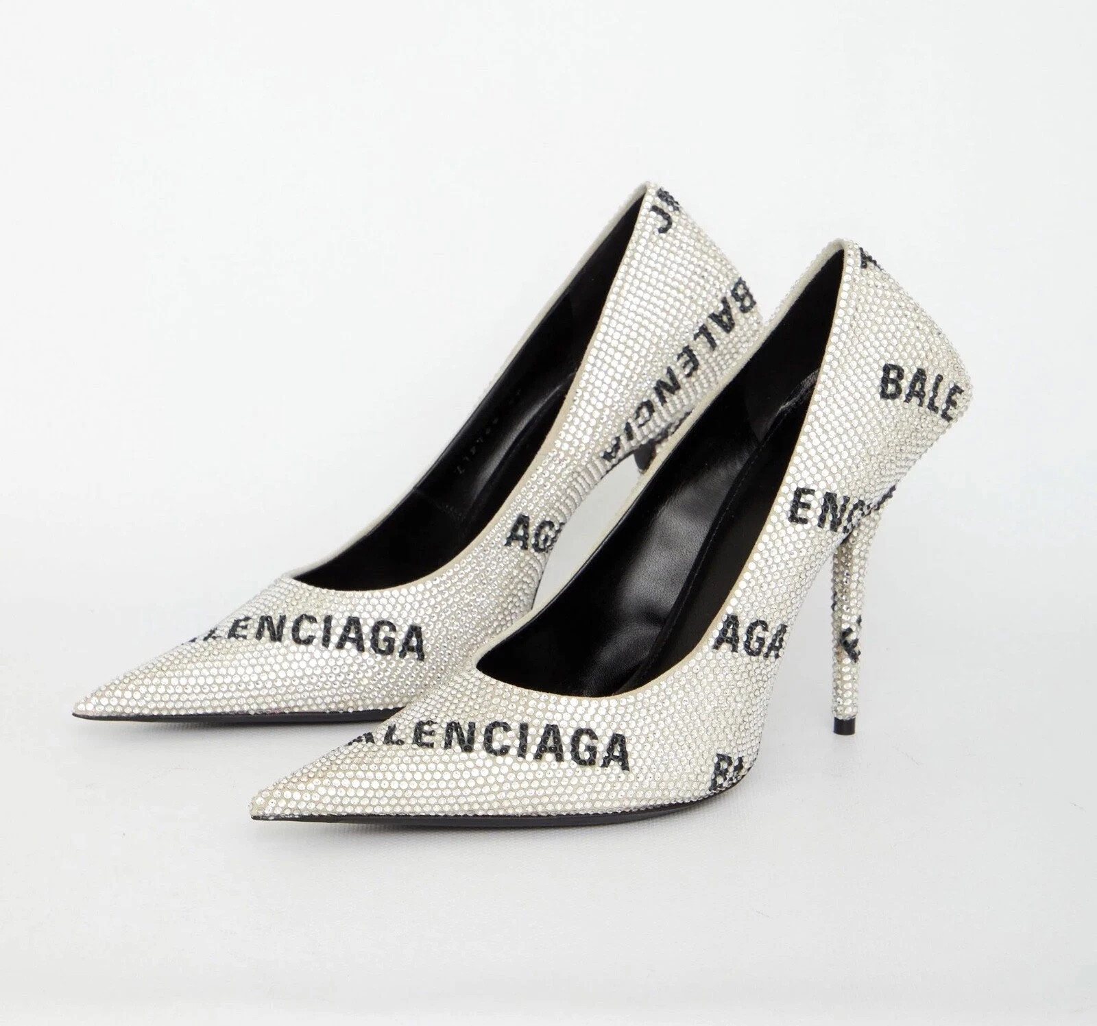 Balenciaga Square Knife Pumps Silver Suede Logo Rhinestone Strass 110mm Heel | eBay | eBay US