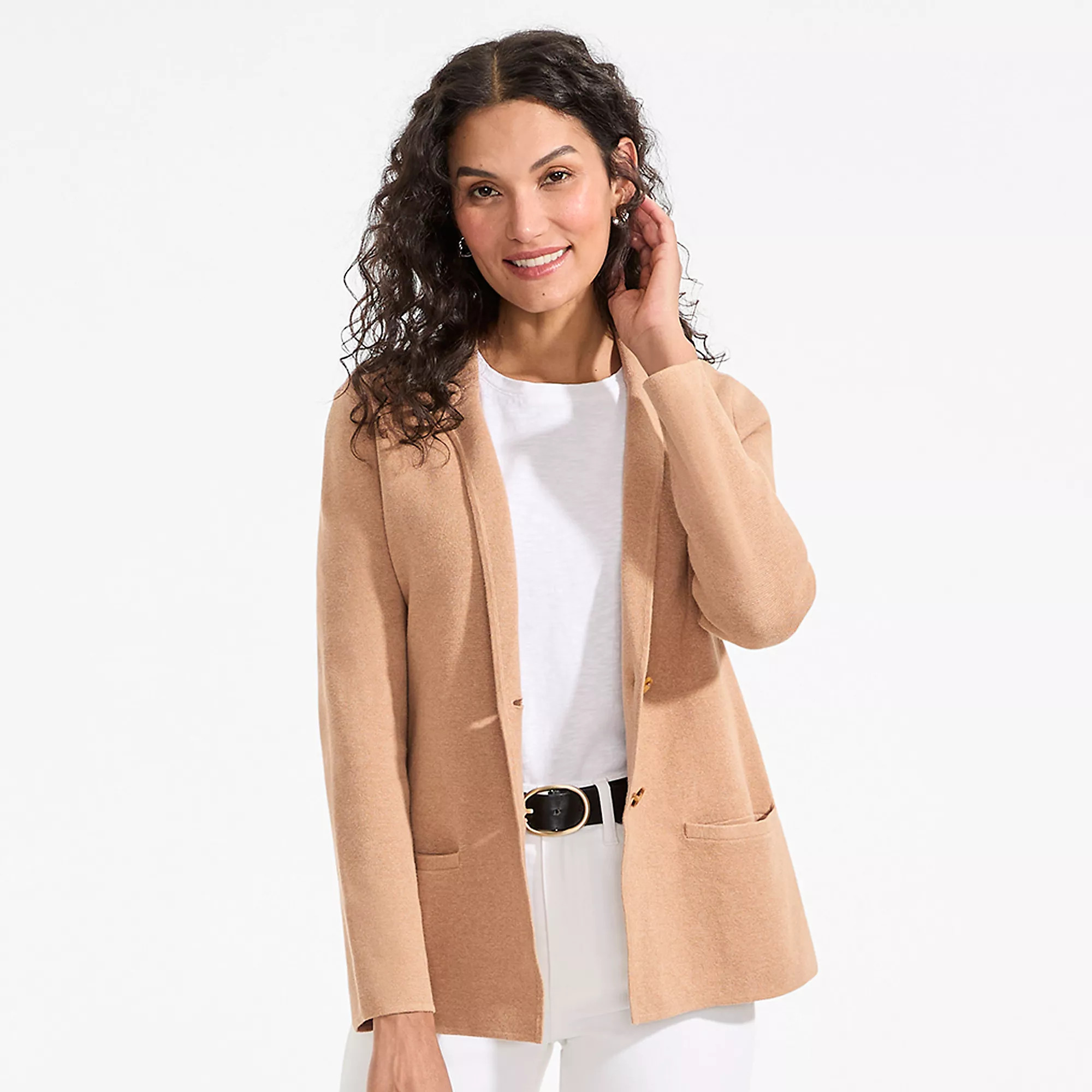 Women's Fine Gauge Cotton Button Front Blazer Sweater | Lands' End (US)