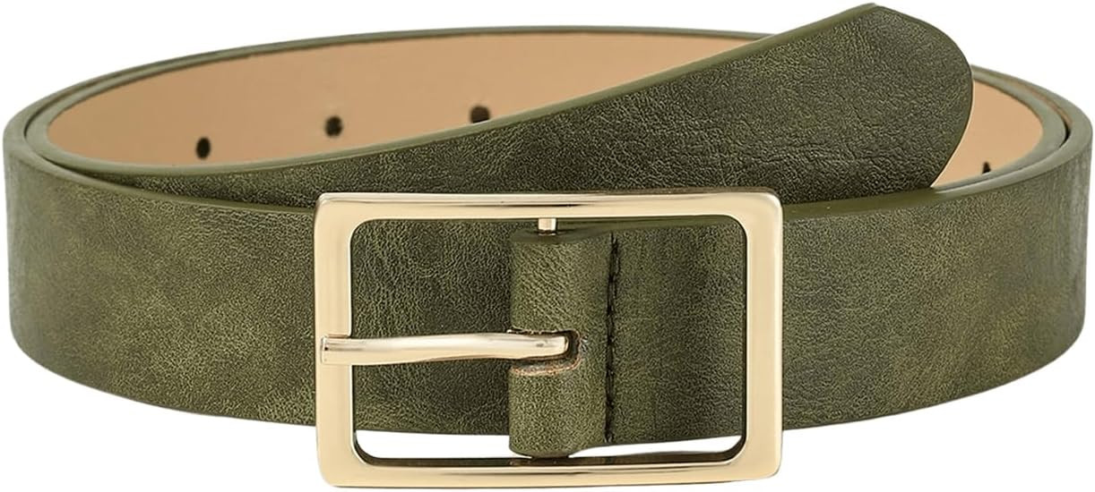 Women's Elegant Square Metal Gold Buckle Belt Trendy PU Leather Dressy Waist Belts for Jeans Dres... | Amazon (US)