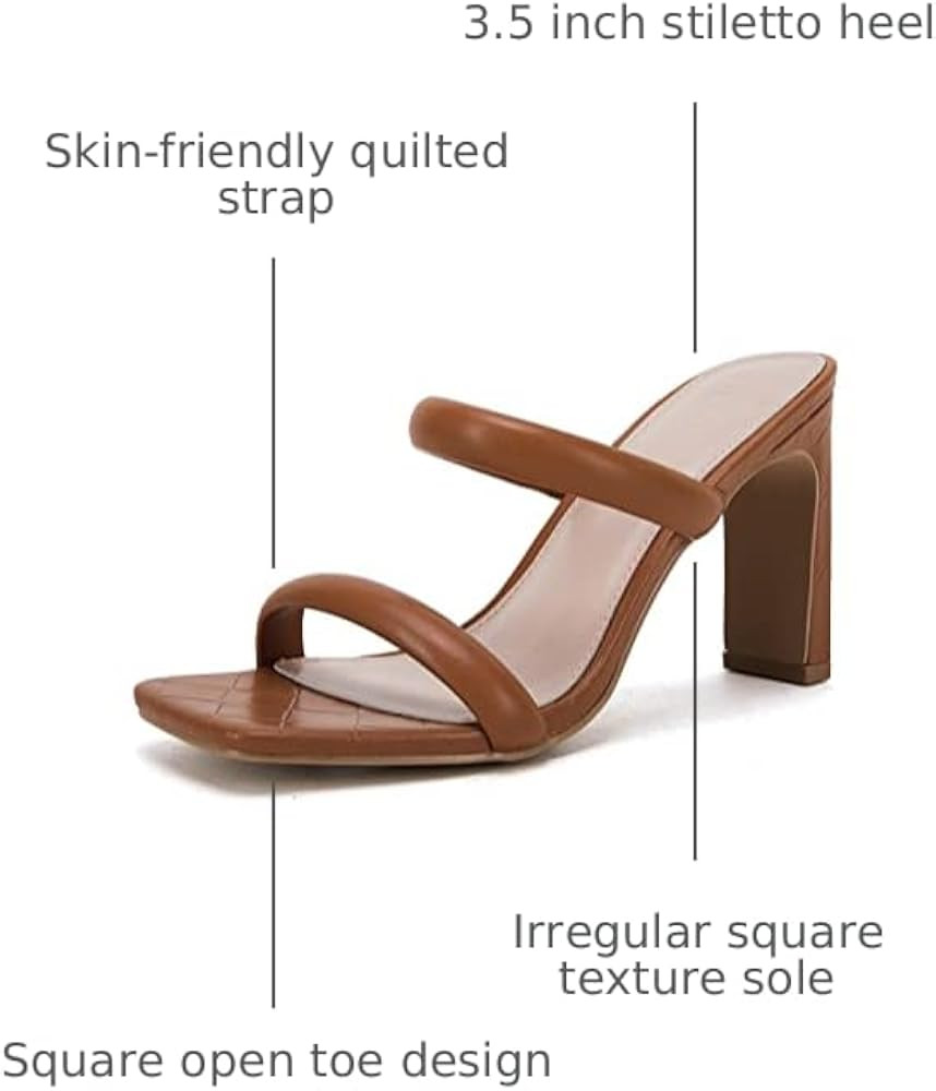 Coutgo Womens Heels Sandals Open Square Toe Two Strap Chunky High Heel Mule Sandal Comfortable Su... | Amazon (US)