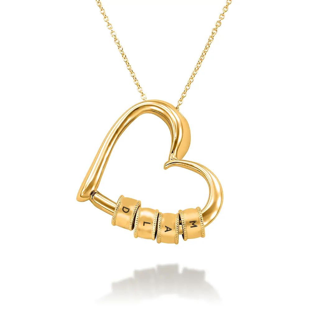 Charming Heart Necklace with Engraved Initial Beads in 18K Gold Plating | MYKA