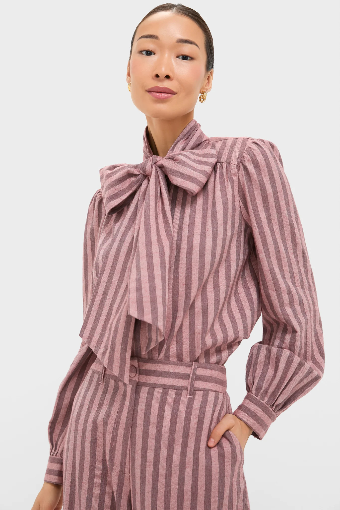 Mauve Stripe Brianna Bow Blouse | Tuckernuck (US)