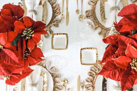 Red + Gold Christmas Table Setting 

Featuring gorgeous pieces from @Amazon, @Kate Spade, @PotteryBarn, @WayFair, @MichaelsHome @Etsy @WilliamsSonoma @CrateandBarrel and more 

To create this look, I mixed and matched gold trim dinnerware with gold polka dot plates and a round yarn place mat with gold napkin holders. On top of a white table cloth, with #poinsettias as the center piece.  

I also incorporated mixing up shapes, like the round plates paired with the square which I think gave it a little something extra. 

You can shop these #homedecor pieces, and similar for #holidayhosting (I tried my best to find exacts) to create your own unique holiday tablescape here. You’ll find different brands and price points. From investment pieces that will last you a lifetime, to more affordable prices when you’re on a budget. 

Finding high and low items is always key! 

#amazonhome 

#LTKhome #LTKSeasonal #LTKHoliday