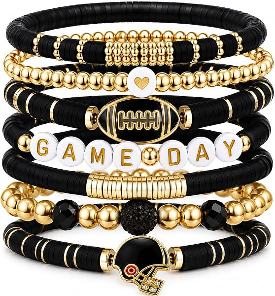 Artlunar Game Day Football Charm Bracelet: Stackable Sports Jewelry for Moms & Dads - Perfect for... | Amazon (US)