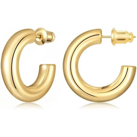 QWZNDZGR Chunky Gold Hoop Earrings for Women 14K Real Gold Plated 925 Sterling Silver Post Gold Hoop | Walmart (US)