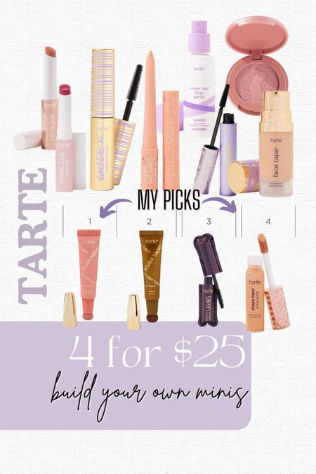 4 for $25 mini sized Tarte products!! Great time to try something new or grab some for travels 
