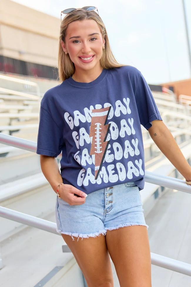 Gameday Football Navy Graphic Tee | Pink Lily