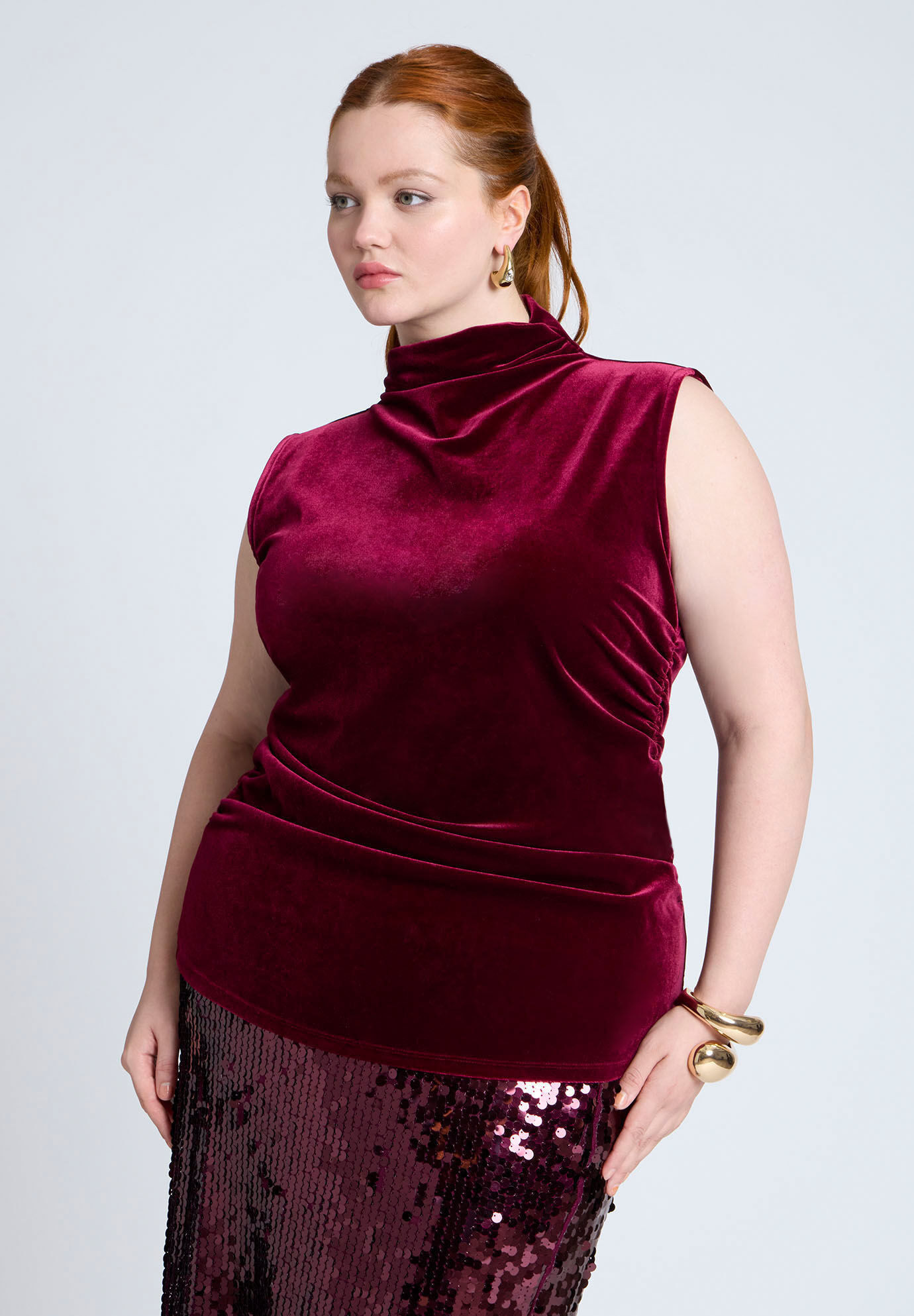 Funnel Neck Velvet Shell | Eloquii