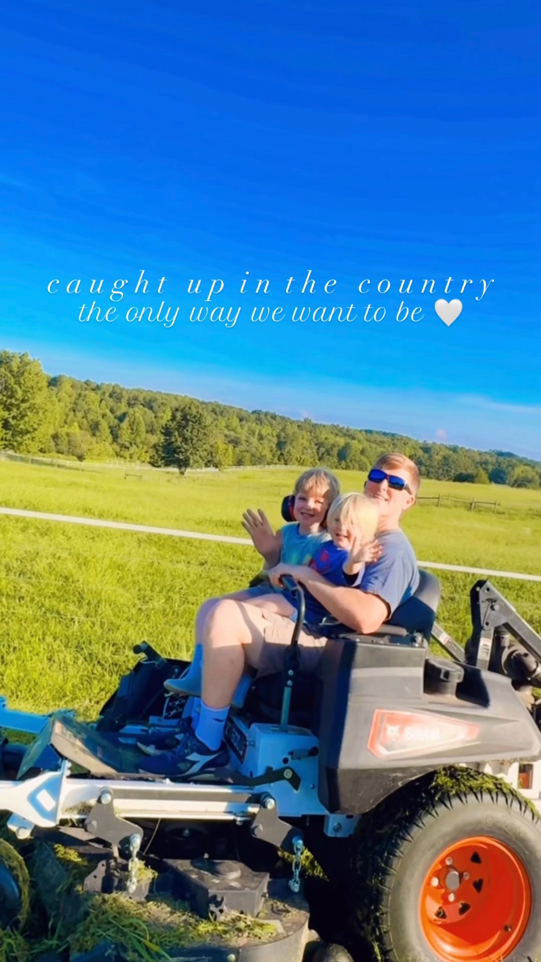 Caught up in the country 🌾 with all these handsome boys of mine !!! 🧢 #countrynights #summernights #caughtupinthecountry #lawnmowerwithdaddy #nightsonthefarm 

Nothing these little country boys love more than riding on the lawnmower with daddy - oh these are the days !!! 🚜 And this hot 🌞 August evening called for some @jonnypops on the pasture swingset!!! 😋 We love seeing all the deer deer 🦌 out back, too!! 🫶🏽 And then got to say “night night” to horsies 🐴 right over the fence behind the barn, too!! 🌾 This place is such a dream, y’all!! 💭