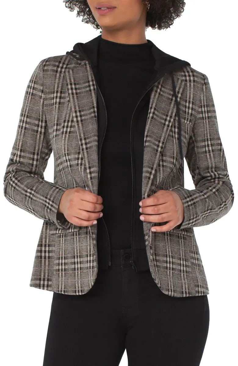 Liverpool Plaid Boyfriend Blazer with Removable Hoodie Insert | Nordstrom