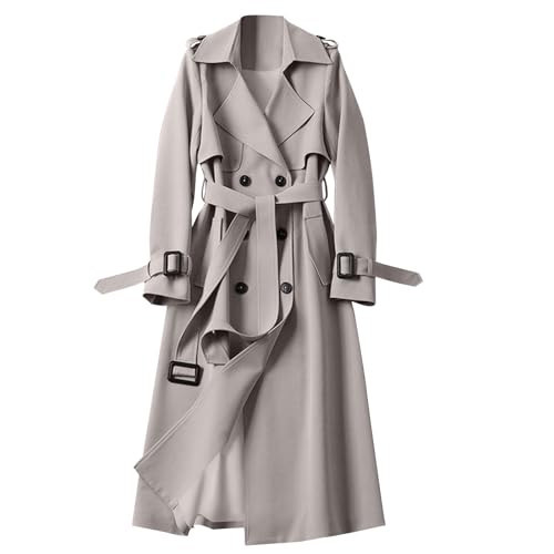 Trench Coat for Women 2024, Deals + of The Day Clearance Prime, Women's Double Breasted Long Trench Coat Belted Notch Lapel Overcoat Windproof Classic Outerwear Beige | Amazon (US)