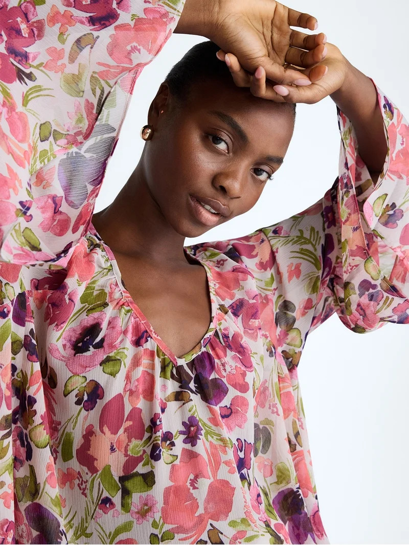 Scoop Women's and Women's Plus Flowy Asymmetrical Sheer Top, Sizes XS-4X | Walmart (US)