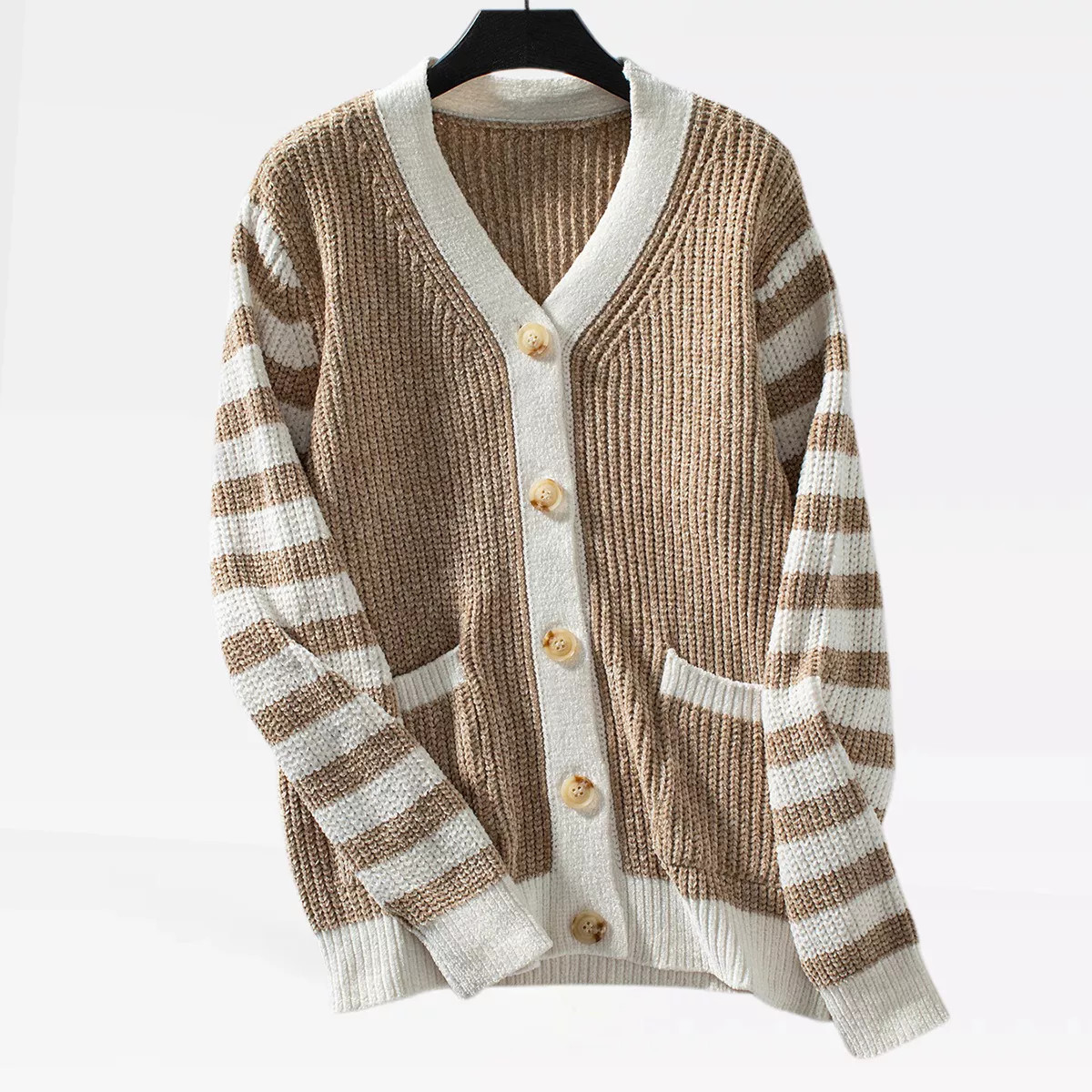 Womens Cardigans Rib Knit Color Block Sweater Cardigan with Pockets Front Button Down Ribbed Cuff... | Target