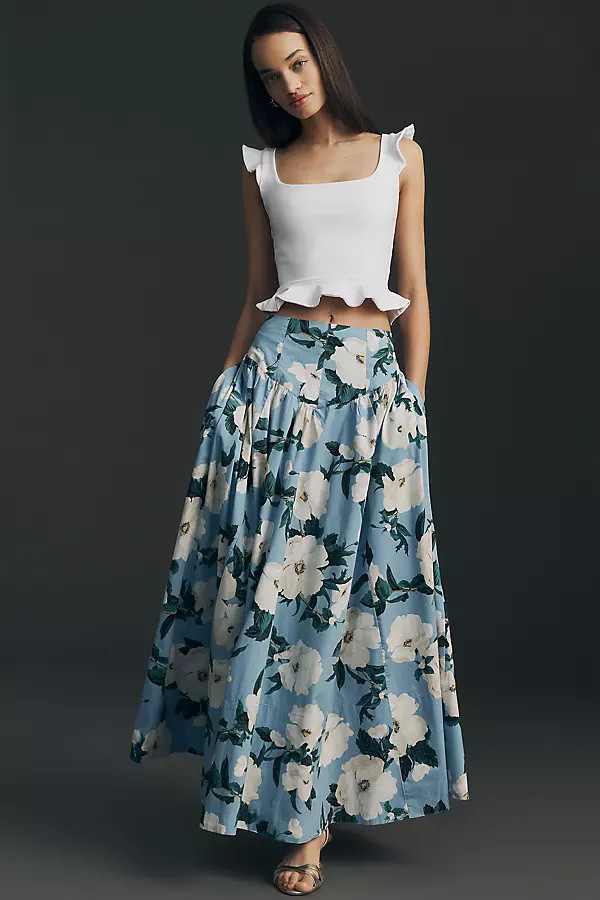 Basque-Waist Maxi Skirt | Anthropologie (US)