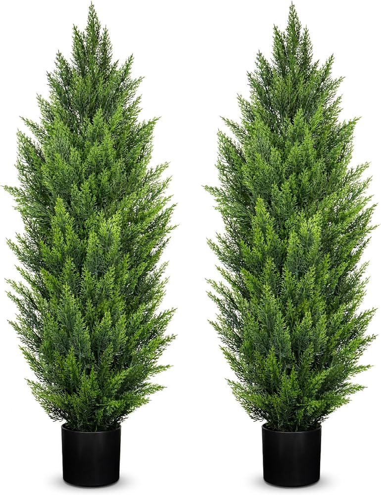 Briful 4ft. Cedar Topiary Trees Artificial Outdoor Set of 2 Realistic Faux Cedar Pines, UV Resist... | Amazon (US)