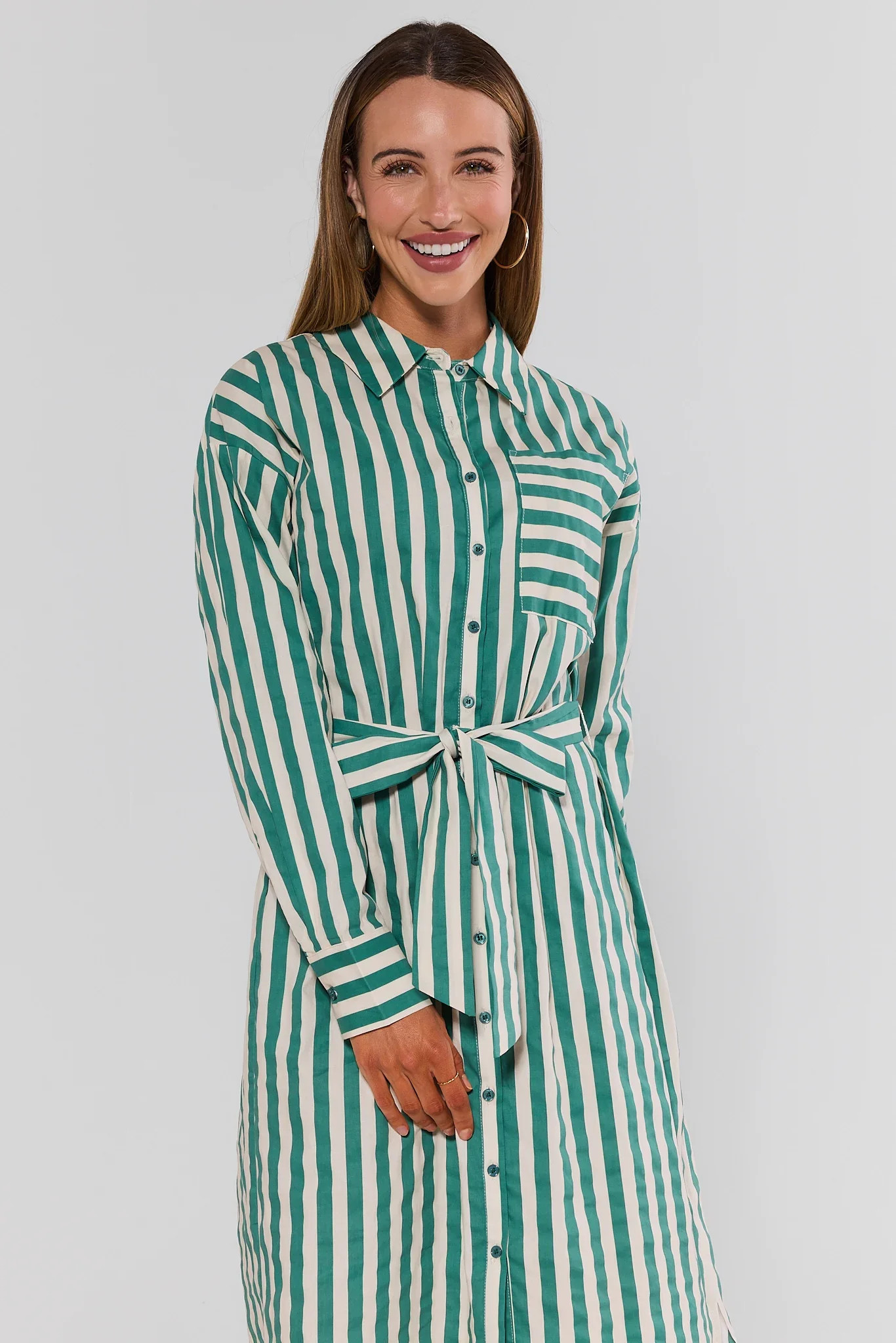 Green Striped Button Up Midi Dress | Avara