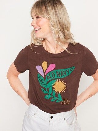 Short-Sleeve Slub-Knit Logo Graphic T-Shirt for Women | Old Navy (US)