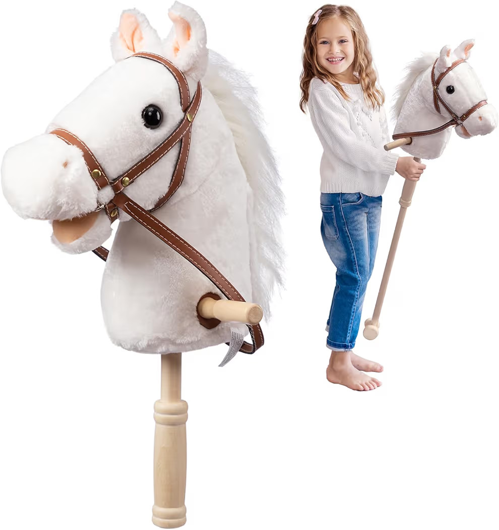 HollyHOME Stick Horse Plush Handcrafted Hobby Horse on a Stick with Wood Wheels Real Pony Neighin... | Amazon (US)