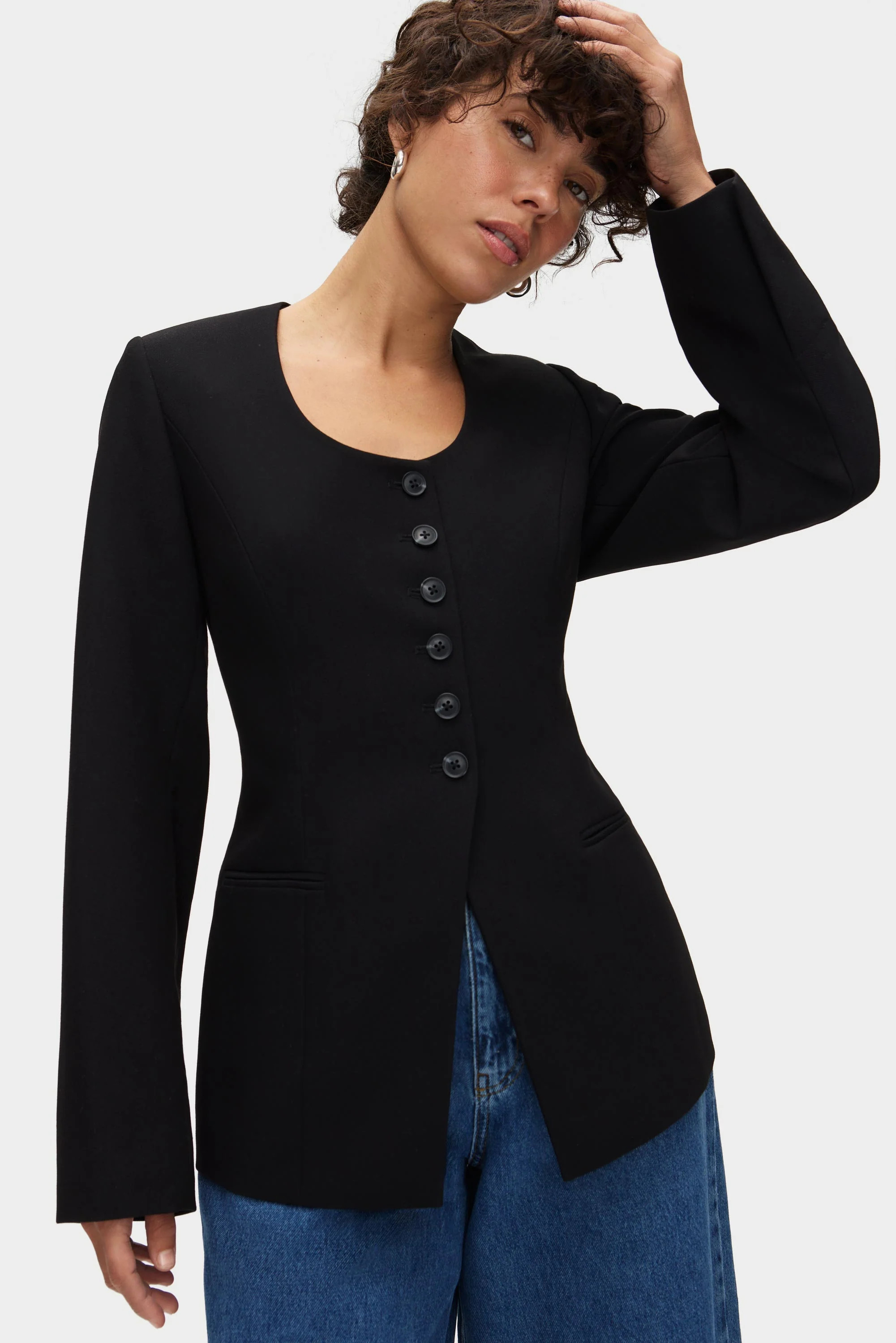 ALIGNE Long Waisted Scoop Blazer - Black | Daphne | Aligne UK