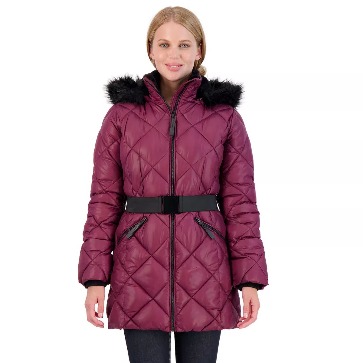 Women's Sebby Collection Quilted 3/4 Belted Puffer Jacket | Kohl's