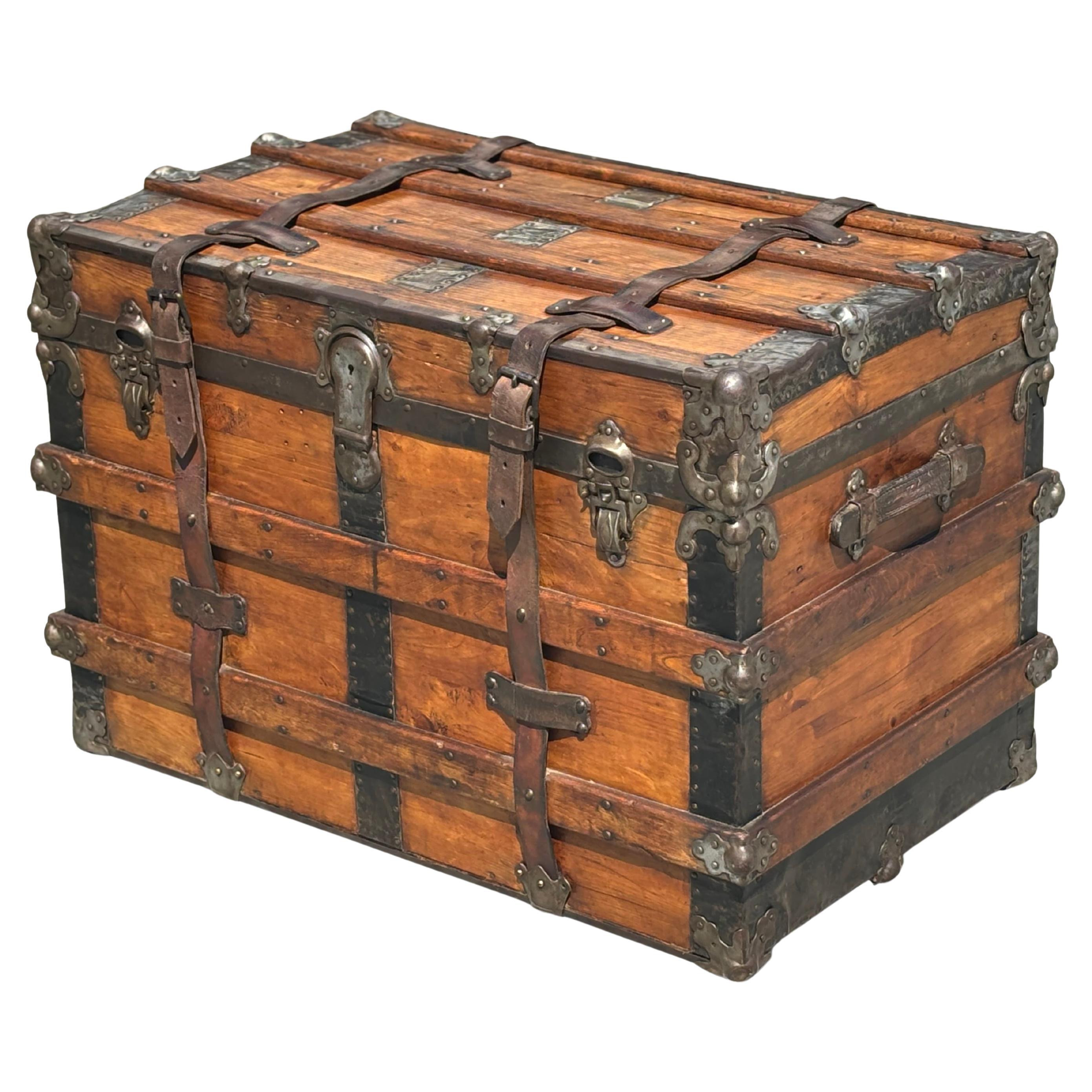 19th Century Victorian Period Pine Iron Bound Travelling Trunk | 1stDibs